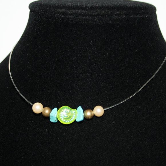 Vintagejelyfish Jewelry - 🌴 Pearl, Turquoise & Yellow Shell Necklace · 14" · Coastal Color Pop 💛